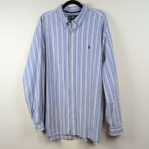 Ralph Lauren Classic Fit Button Down Long Sleeve Blue Striped Men's Shirt Preppy